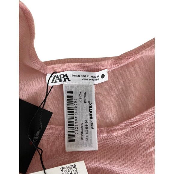 Zara Womens Wool Top Shirt Pink XL Round Neck Knit Short Sleeve 1223/917 NWT - Picture 5 of 8